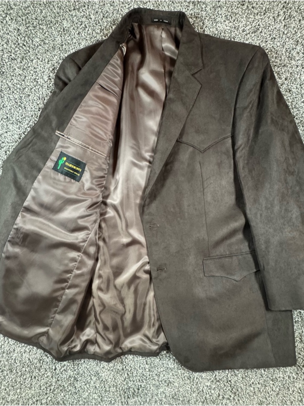 HARMONY Western Wear Mens 44L Brown Microsuede Blazer Sportcoat Jacket Cowboy